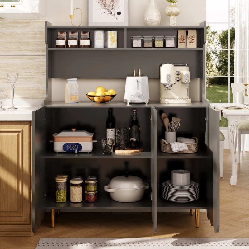 Aparador con Estante Abierto y Patas Doradas, Armario de Almacenamiento para Cocina y Comedor, 120x40x150,8 cm, Gris