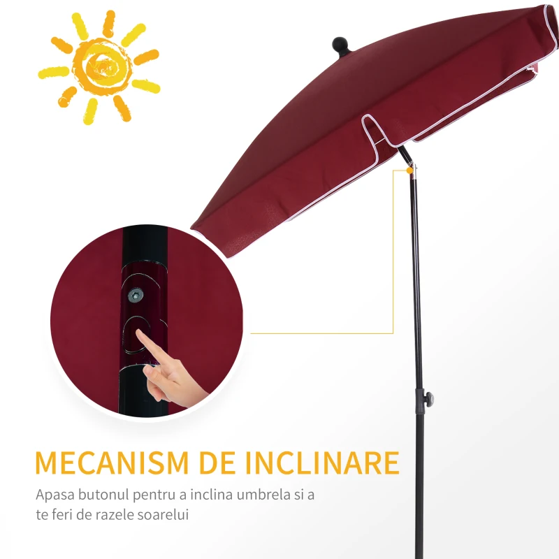 Outsunny Umbrelă de Grădină cu Margini Ondulate și 4 Brațe din Aluminiu, 198x130x245 cm, Roșu