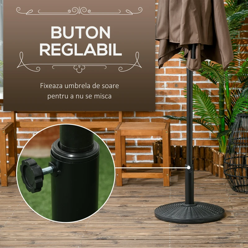 Outsunny Bază pentru Umbrelă cu Stîlpi de Ø38/48 mm din Plastic cu Efect de Ratan, Ø44.5x32 cm, Negru