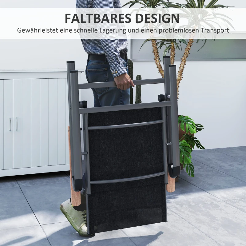 Outsunny Stalen Tuinstoel Klapbaar met Eucalyptushouten Armleuningen Balkonstoel 120kg Draagvermogen 60 x 73 x 108cm Zwart