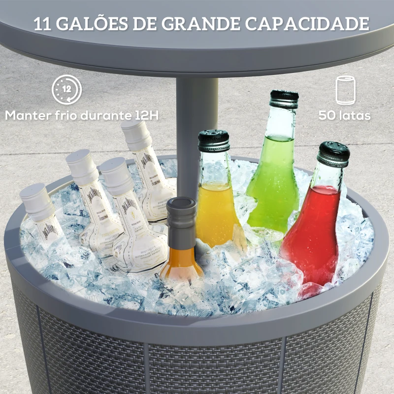 Outsunny Mesa Geladeira para Exterior 41L 3 em 1 Mesa Refrigeradora com Altura Ajustável 58-84 cm para Cubos de Gelo Ø49x58-84 cm Cinza