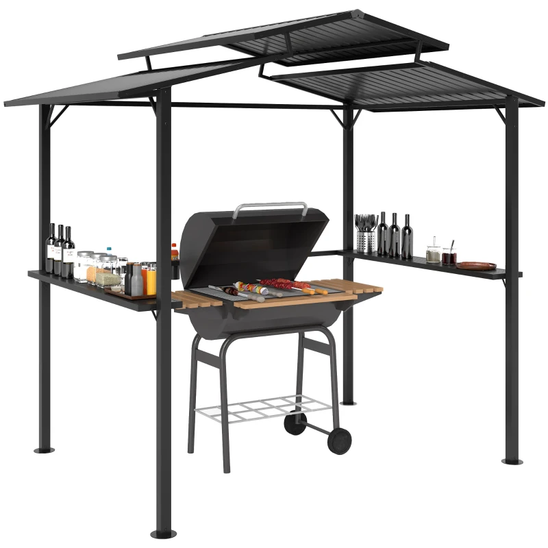 Outsunny Grillpaviljoen 250 x 160 x 250 cm Waterdicht Tuinpaviljoen met Dubbellaagdak en Zijplanken, Zwart