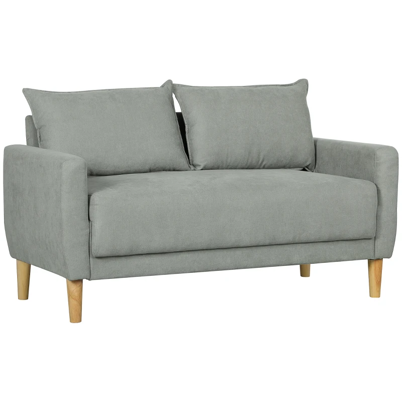 HOMCOM Canapea cu 2 Locuri, Brațe, Compartiment de Depozitare și 2 Perne, 140x72x82 cm, Gri(m-10)