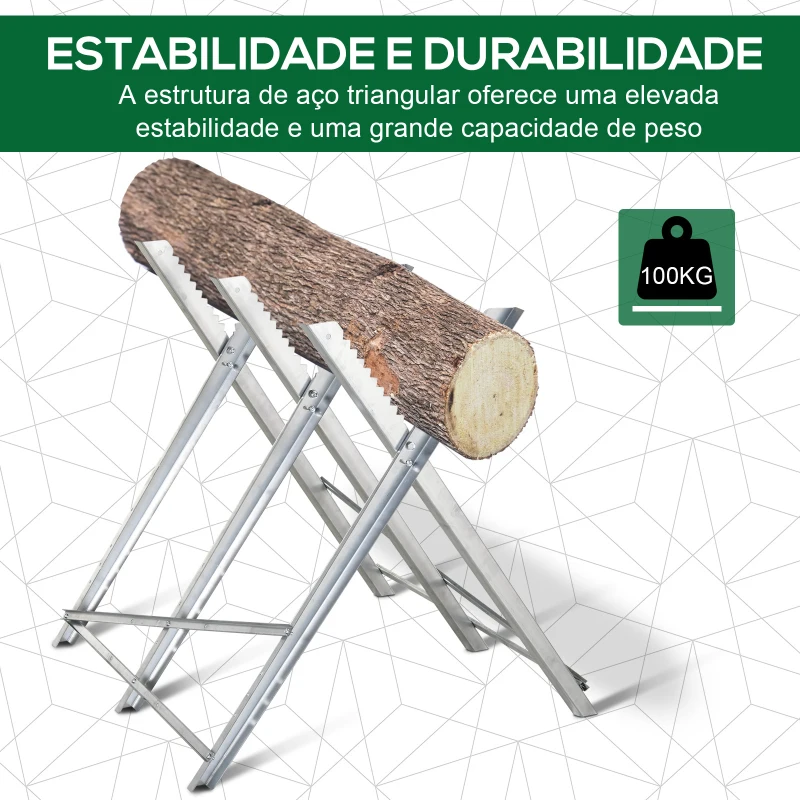 DURHAND Cavalete para Serrar Dobrável com Altura Ajustável Estrutura Triangular de Metal Suporte para Lenha 83x83x79 cm Prata