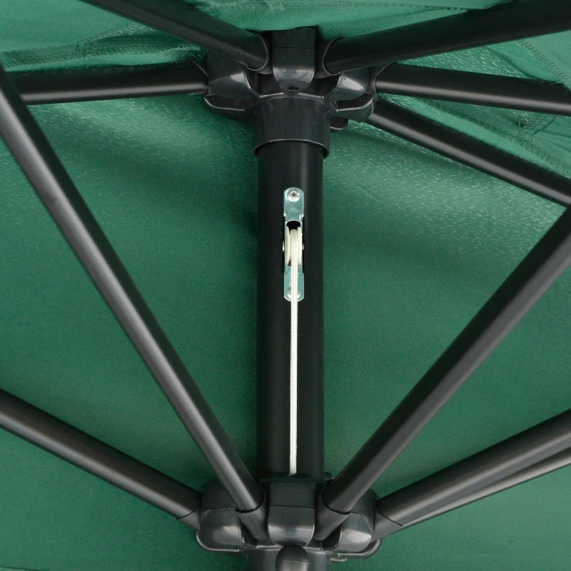 Outsunny 2.7m Garden Half Parasol, Outdoor Balcony Umbrella with 5 Steel Ribs, Patio Sun Shade, Green