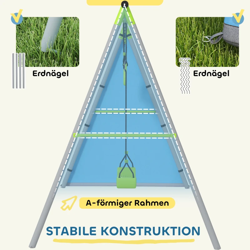 AIYAPLAY 3-in-1 Schommelset, Speeltent, Schommel, Turnringen, Metaal, Kunststof, Groen
