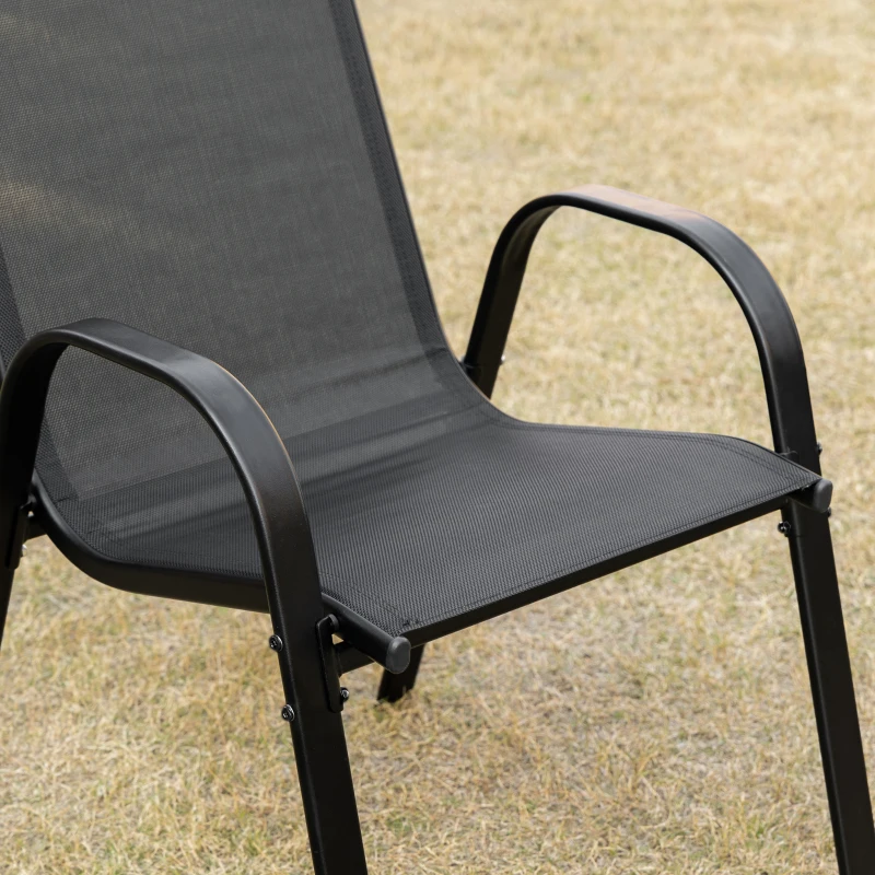 Outsunny Sedie da Giardino Set 4 Pezzi con Braccioli, in Metallo e Tessuto Traspirante, 70x54x90cm, Nero