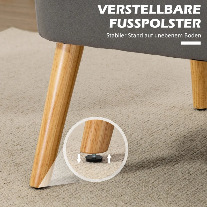 HOMCOM Sofa Retrodesign 2-Sitzer-Sofa, Holzbeine, 117 cm x 56,5 cm x 77 cm, Dunkelgrau