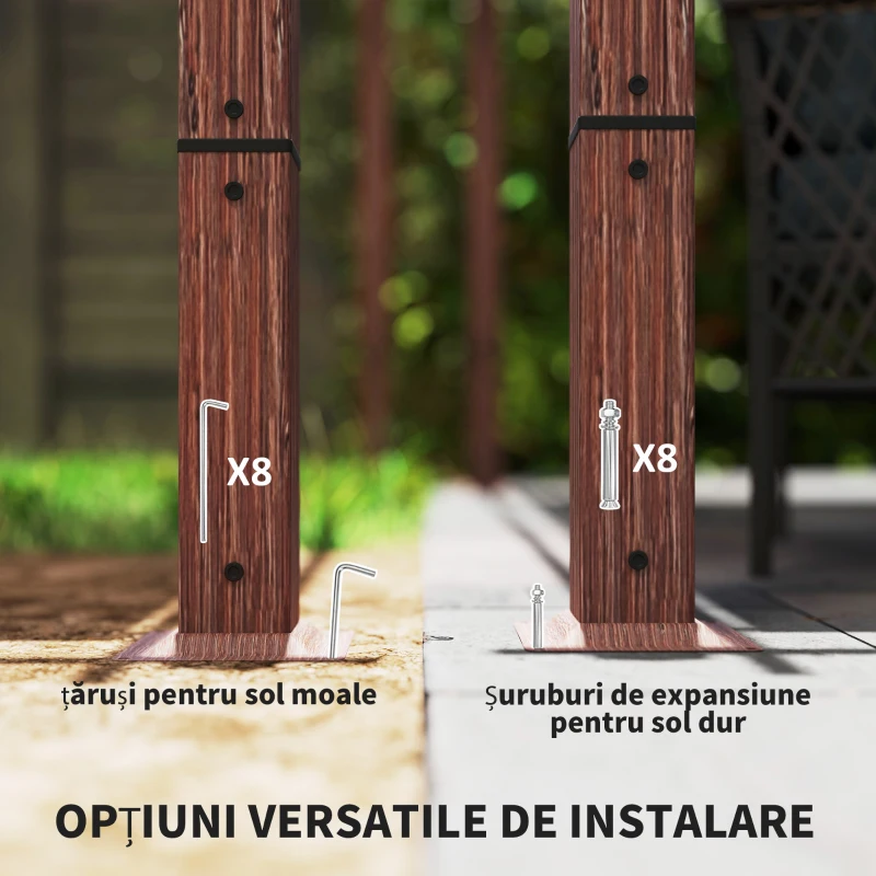 Outsunny Pergolă de Grădină cu Acoperiș Retractabil și Cadru din Aluminiu cu Aspect de Lemn, 382x300x232 cm, Lemn Natural(m-6)