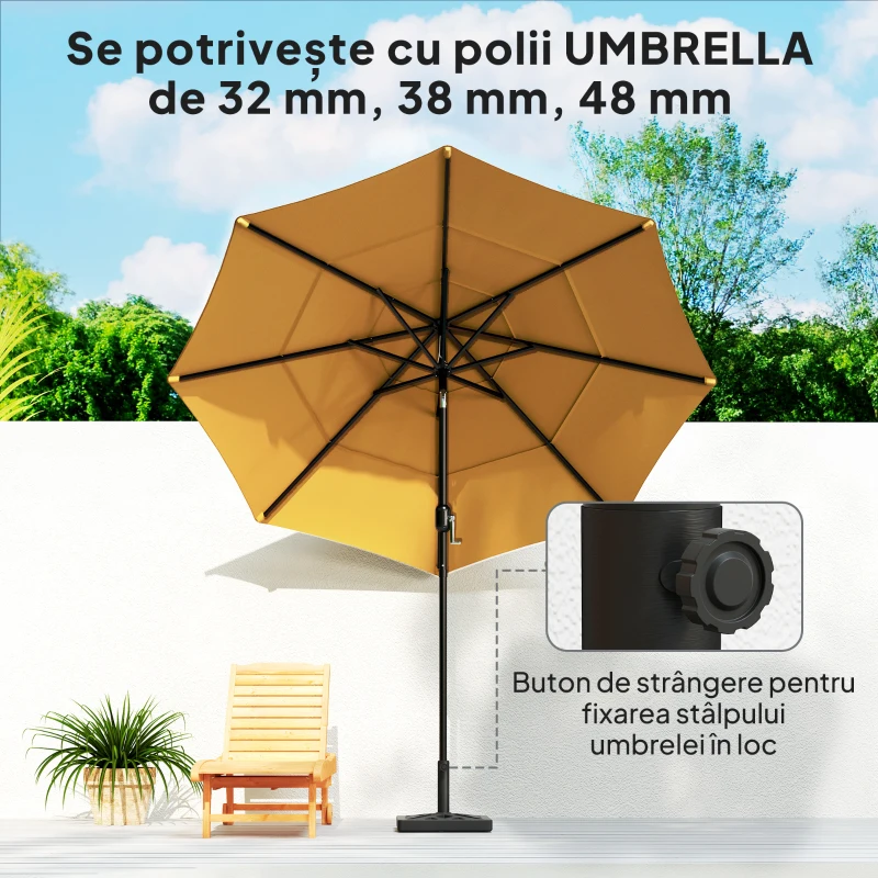 Outsunny Bază pentru Umbrelă de 15 kg pentru Umbrele Max. 2.2 m și Tije de Ø32/38/48 mm, 45x45x33.5 cm, Negru