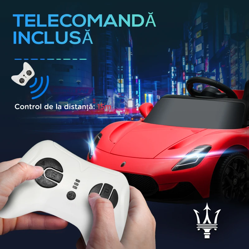 AIYAPLAY Mașină Electrică pentru Copii 3-6 Ani cu Telecomandă, Muzică, Claxon și Faruri LED, 105x65.5x42 cm, Roșu