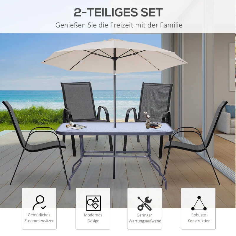 Outsunny Gartenstuhl 2er Set wetterfest Gartenstühle Stapelstuhl mit Armlehne Rückenlehne stapelbar Terrassenstuhl bis 120 kg belastbar Gartenmöbel für Hinterhof, Garten, Balkon Schwarz