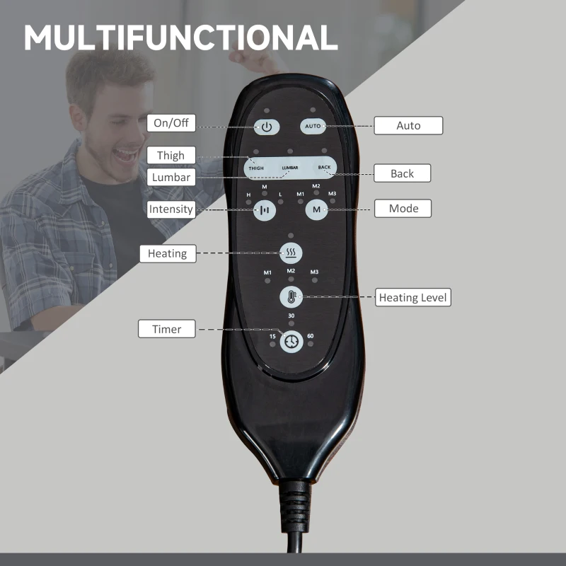 Vinsetto Office Chair with Massage and Heat, Microfibre Reclining Computer Desk Chair with Footrest and Adjustable Height, Swivel Wheels for Home Office, Grey