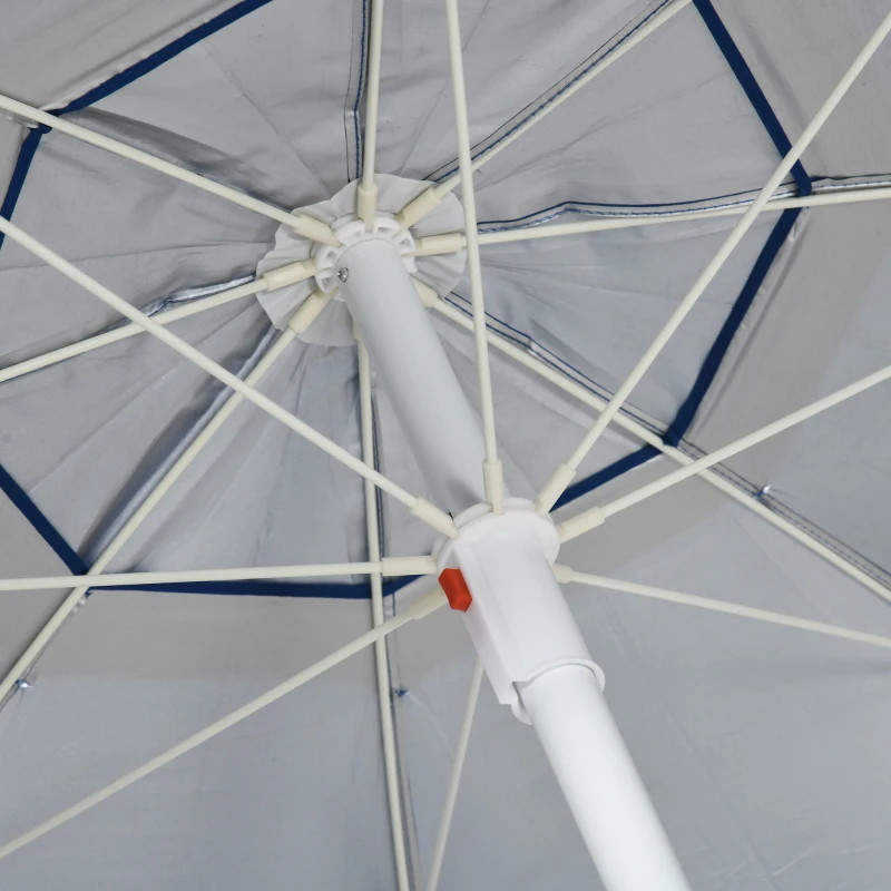 Outsunny Umbrelă de Plajă cu Acoperiș Înclinabil la 45°, Ferestre și 2 Buzunare, Ø191x211 cm, Albastru