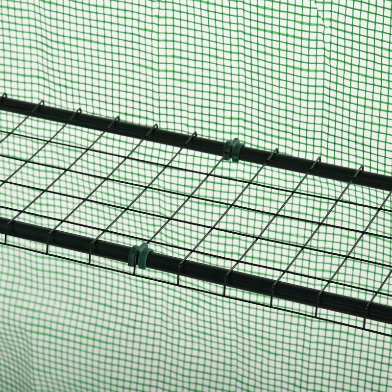 Outsunny Walk In Greenhouse with Shelves, Portable Gardening Plant Grow House for Outdoor with 2 Tier Shelf, Roll-Up Zippered Door, PE Cover, 141 x 72 x 191cm, Green