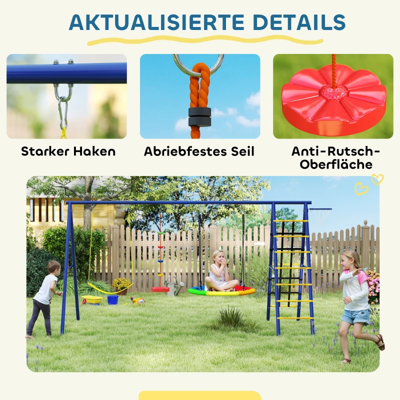 AIYAPLAY Kinderschommelset, Staal, 3-8 Jaar, 6-in-1 Ontwerp, Kleurrijk