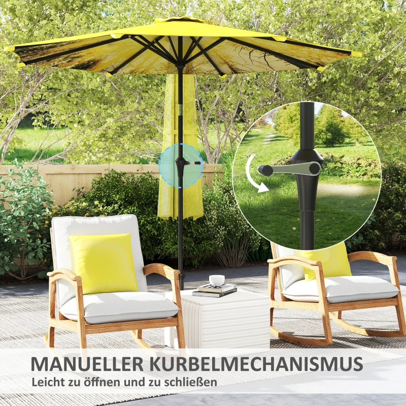 Outsunny Sonnenschirm Ø300 cm, Sonnenschirm mit Handkurbel, achteckig Balkonschirm Gelb(m-7)