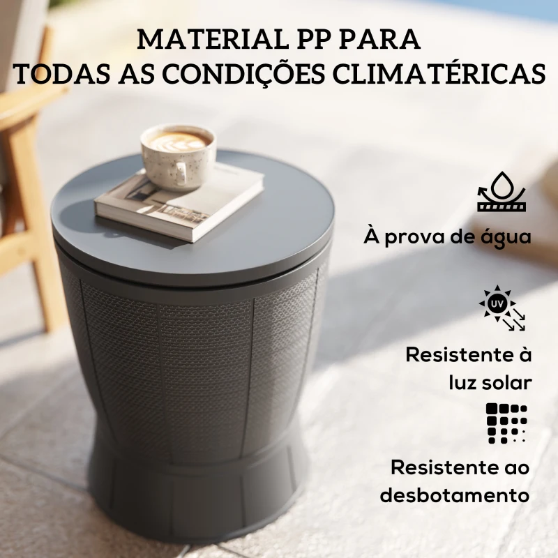 Outsunny Mesa Geladeira para Exterior 41L 3 em 1 Mesa Refrigeradora com Altura Ajustável 58-84 cm para Cubos de Gelo Ø49x58-84 cm Cinza