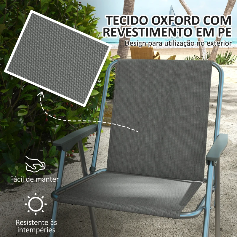 Outsunny Conjunto de 4 Cadeiras de Campismo Dobráveis Acolchoadas em Tela Oxford com Estrutura de Aço 53x54x76 cm Cinza