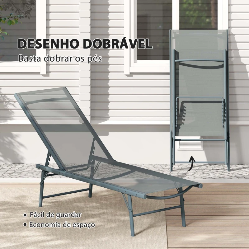 Outsunny Conjunto de 2 Espreguiçadeiras Jardim Dobráveis e Reclináveis em 5 Posições 164x54x84 cm Cinza Claro
