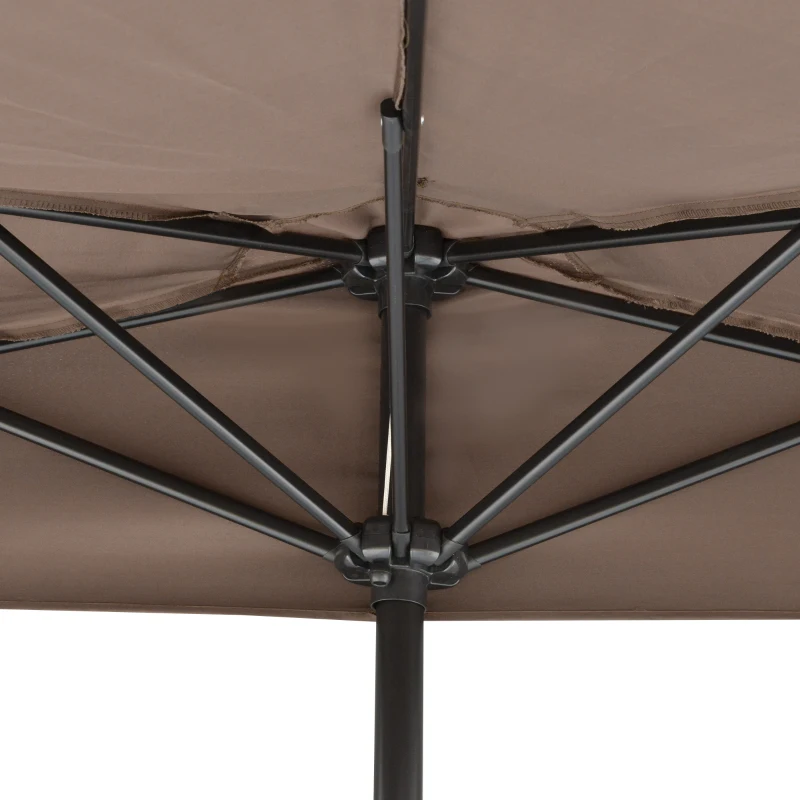 Outsunny 2.7m Balcony Half Parasol Garden Outdoor Umbrella 5 Steel Ribs - Brown