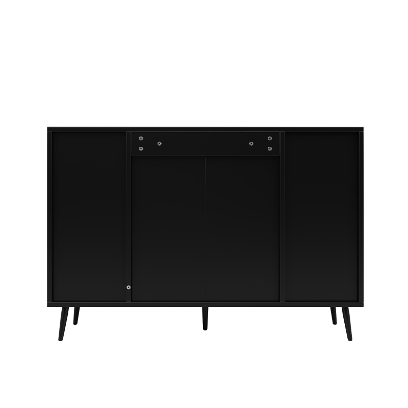 Buffet avec design en rotin, avec portes blister et étagères réglables, 120×35×89 cm, Noir