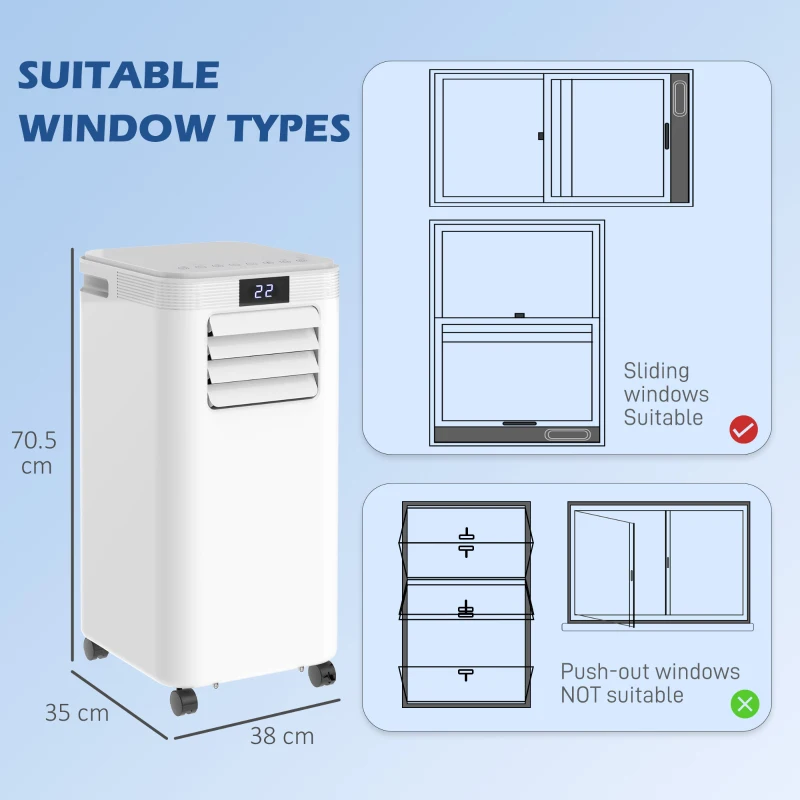 HOMCOM 8000 BTU Air Conditioning Unit, 3-in-1 Portable Air Conditioner, Dehumidifier, Cooling Fan with Remote Control, Digital Display, 2 Speeds, 24H Timer, Window Venting Kit, 18m²