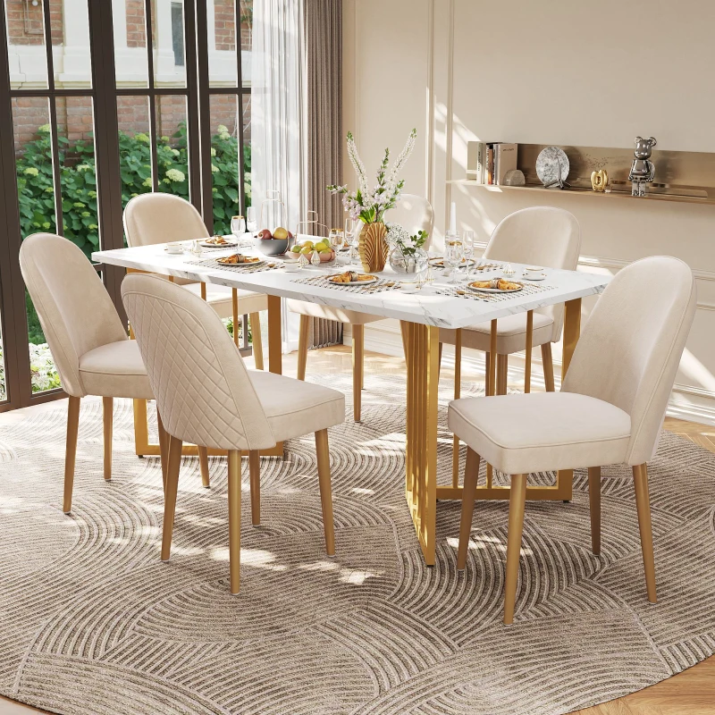 Juego de 2 Sillas de Comedor con Respaldo Ergonómico y Patas Doradas de Metal, 50x62x89 cm, Beige