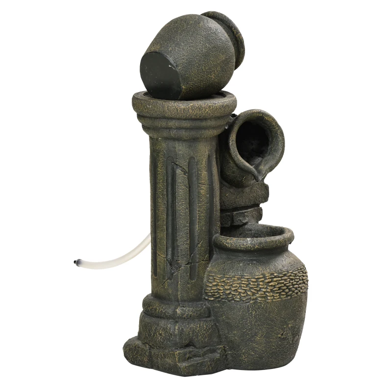 Outsunny Springbrunnen, verstellbare Pumpe, wetterbeständig, 25 cm x 24 cm x 60 cm, Grau
