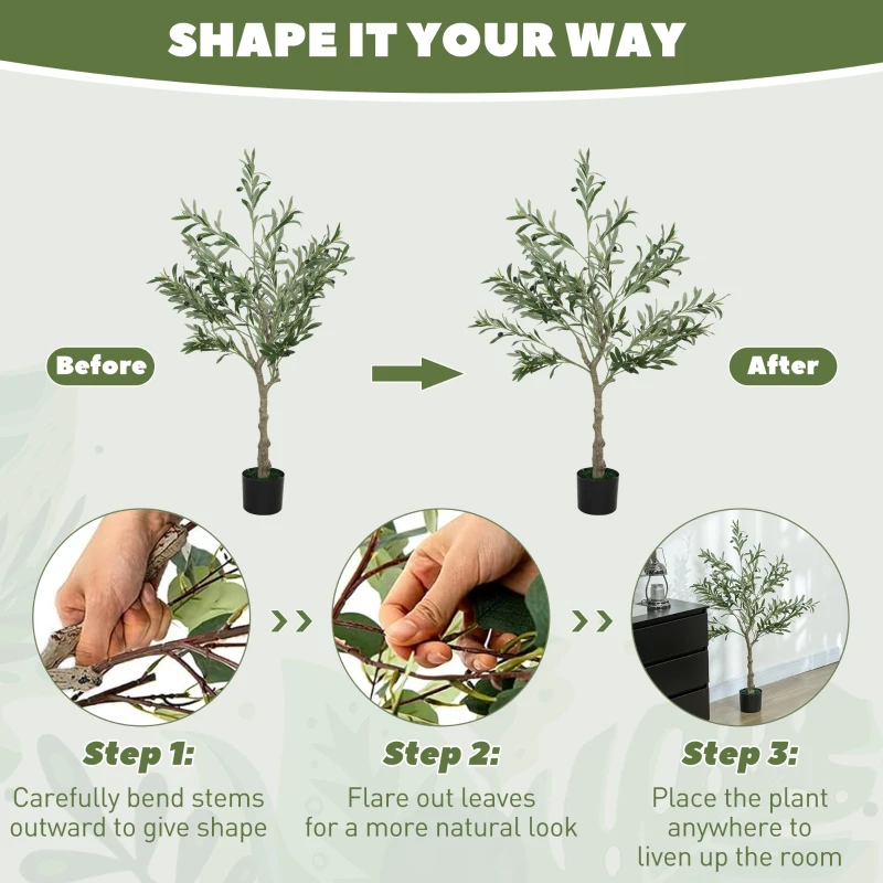 HOMCOM Plantă Artificială de Măslin cu 450 de Frunze, 20 de Măsline și Ghiveci Inclus, Ø15x120 cm, Verde