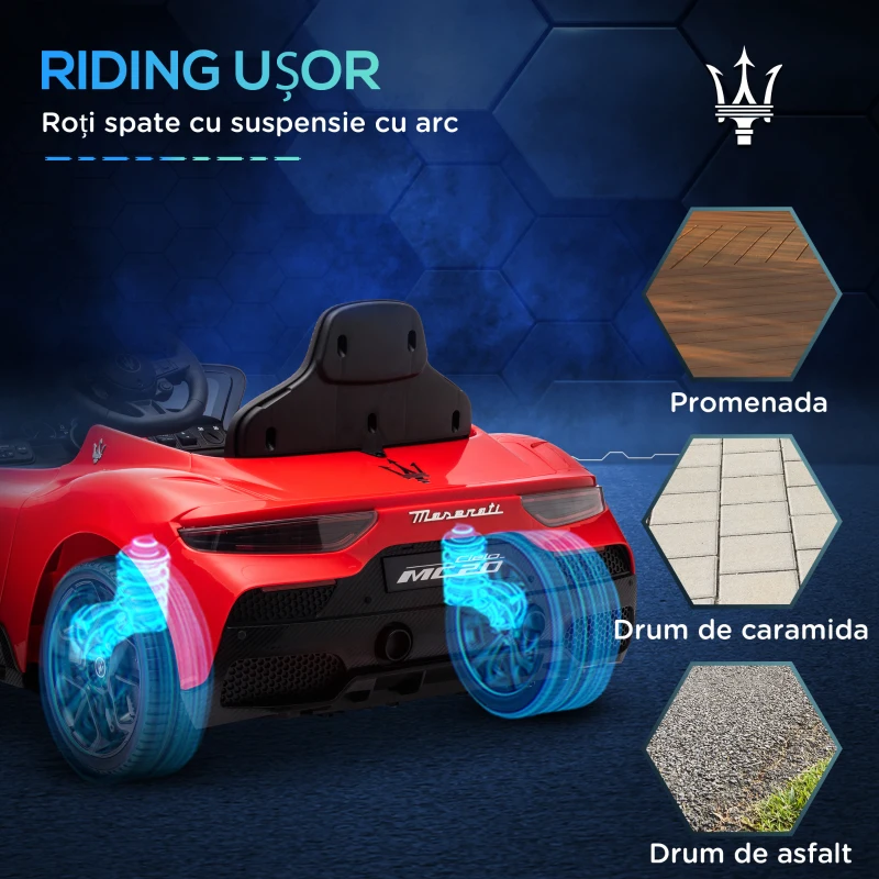 AIYAPLAY Mașină Electrică pentru Copii 3-6 Ani cu Telecomandă, Muzică, Claxon și Faruri LED, 105x65.5x42 cm, Roșu