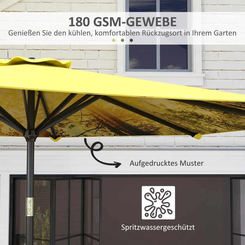 Outsunny Sonnenschirm Ø300 cm, Sonnenschirm mit Handkurbel, achteckig Balkonschirm Gelb(m-5)