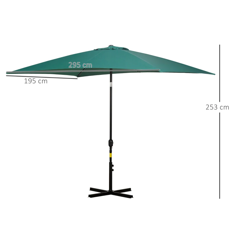 Outsunny 3x2m Patio Parasol Garden Umbrellas Canopy with Aluminium Tilt Crank Rectangular Sun Shade Steel, Green