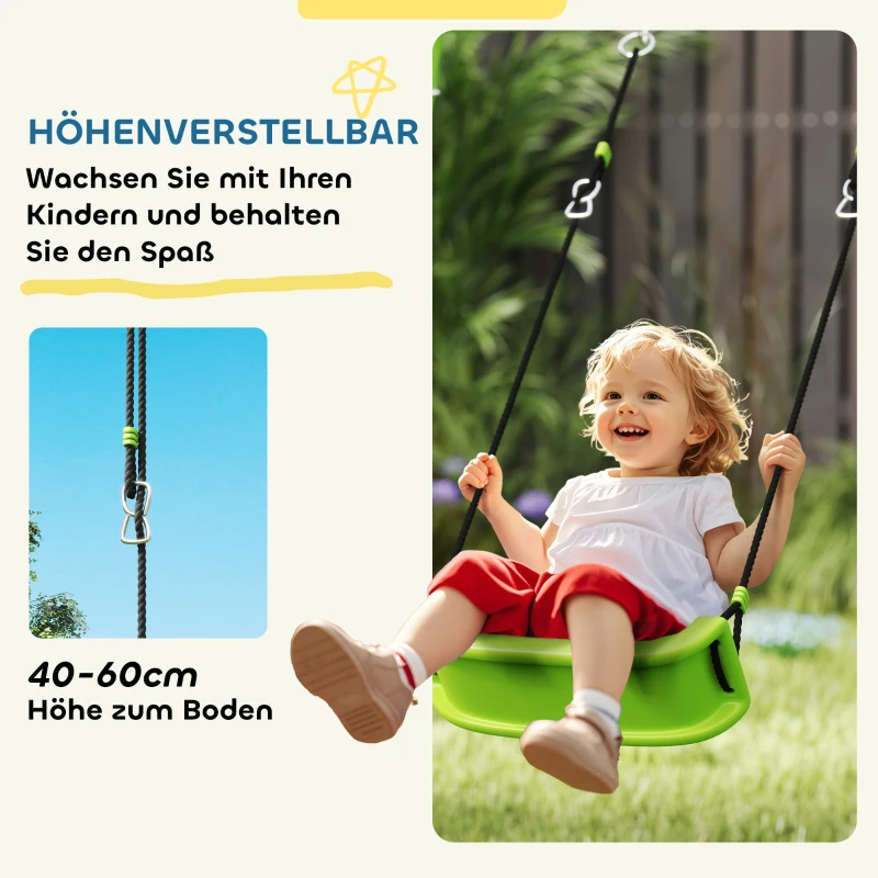 AIYAPLAY Schaukelset für Kinder, 2 Schaukelsitze, 1 Basketballkorb, 1 Fußballtor, Metallrahmen, Grün(m-7)