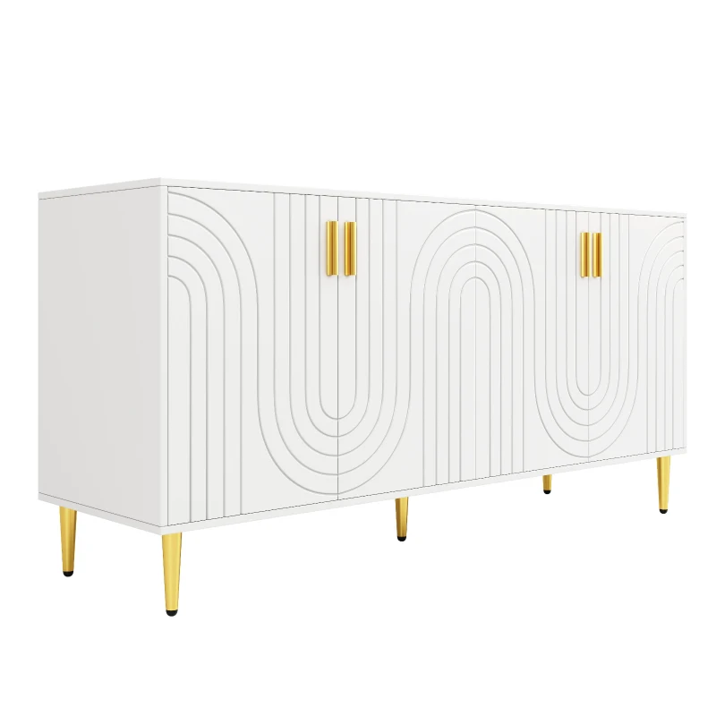 Buffet blanc au design ondulé unique, 152×40×75 cm, Blanc