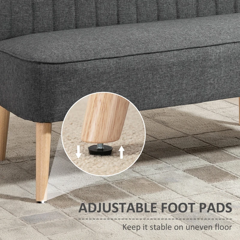 HOMCOM Modern Double Seat Sofa Loveseat Couch 2 Seater Compact Sofa Padded Linen Wood Leg Grey