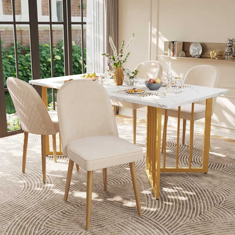 Juego de 2 Sillas de Comedor con Respaldo Ergonómico y Patas Doradas de Metal, 50x62x89 cm, Beige