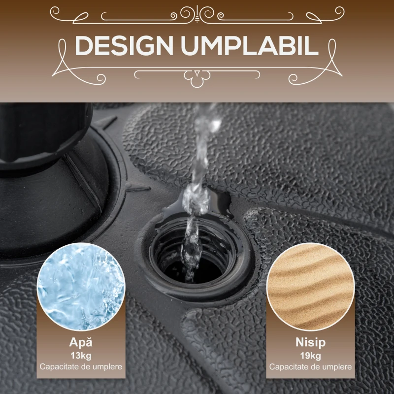 Outsunny Baza pentru Umbrela Rotunda din Plastic, pentru Stalpi de Ø32-38 mm, Ø38x21.5 cm, Negru