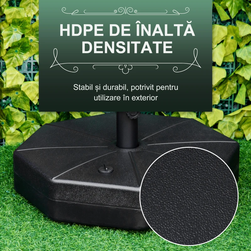 Outsunny Baza pentru Umbrela din Plastic, Compatibila cu Stalpi Ø38-48 mm, Ø60x36 cm, Negru