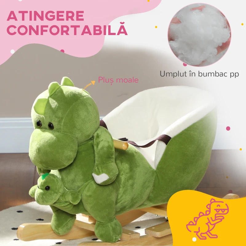 AIYAPLAY Balansoar pentru Copii 18-36 Luni în formă de Dinozaur cu Sunete, 62x33x45 cm, Verde