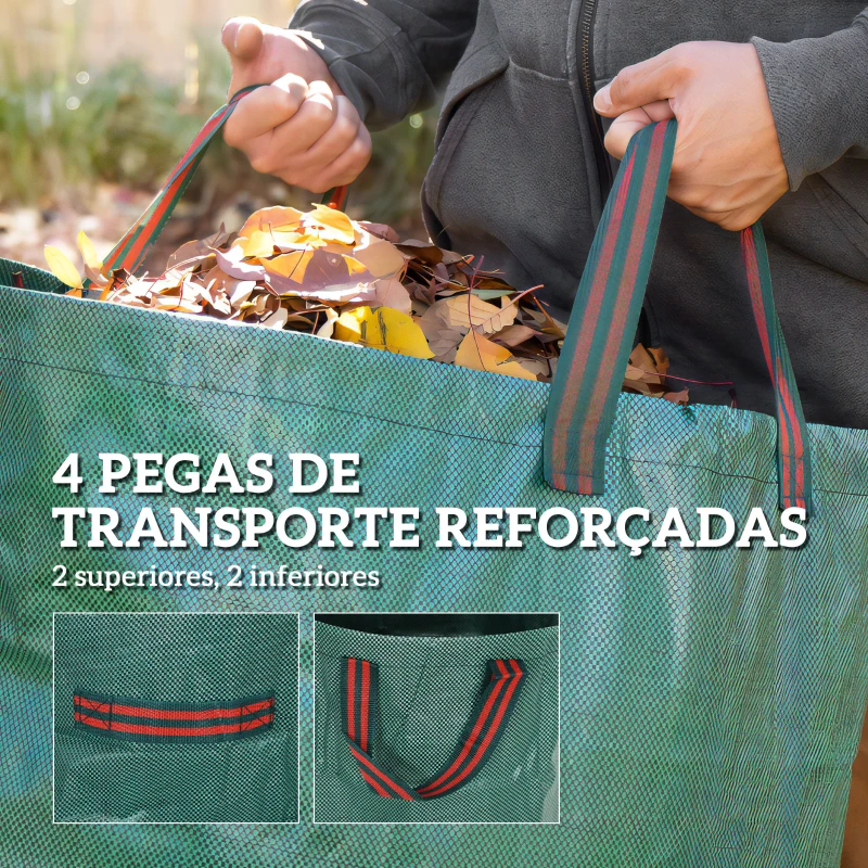 Outsunny Conjunto de 3 Sacos de Resíduos de Jardim 272L Resistentes com Pegas Reforçadas e Aros Flexíveis Dobráveis e Reutilizáveis Ø67x76 cm Verde