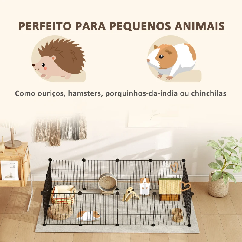 PawHut Recinto de Metal para Animais de Estimação Recinto Metálico com 12 Painéis para Pequenos Animais DIY 140x70x35 cm Preto