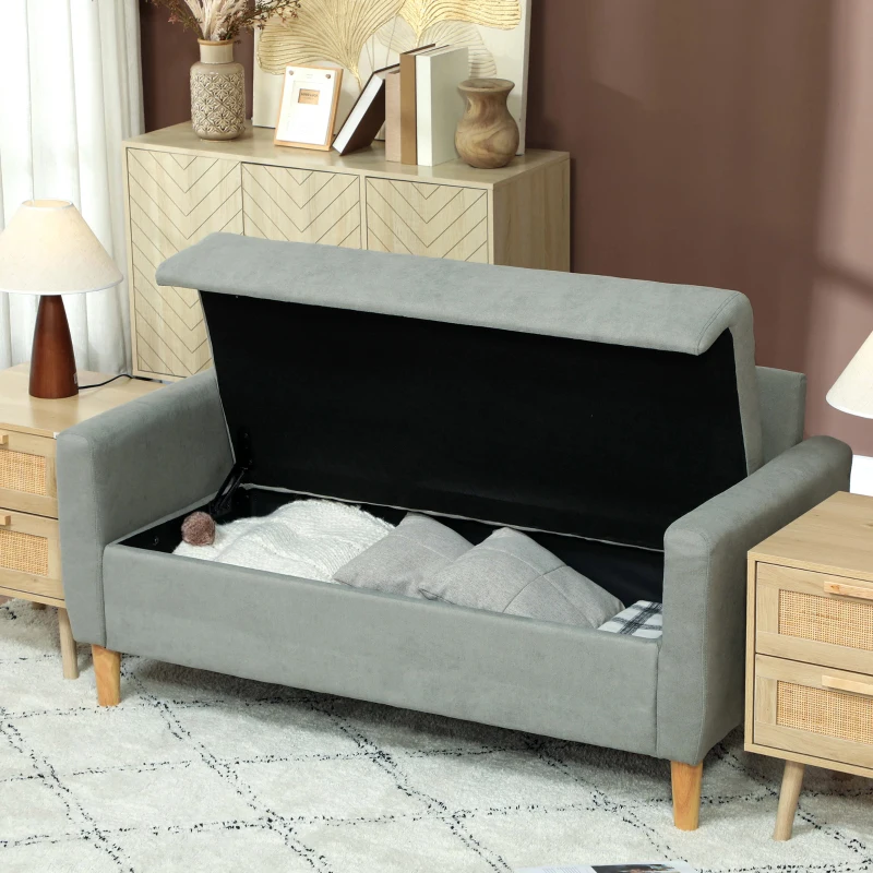 HOMCOM Canapea cu 2 Locuri, Brațe, Compartiment de Depozitare și 2 Perne, 140x72x82 cm, Gri(m-9)