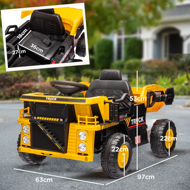 AIYAPLAY Camion pentru Copii 3-5 Ani cu Muzică, Faruri și Roți cu Suspensii, 97x63x53 cm, Galben(m-3)