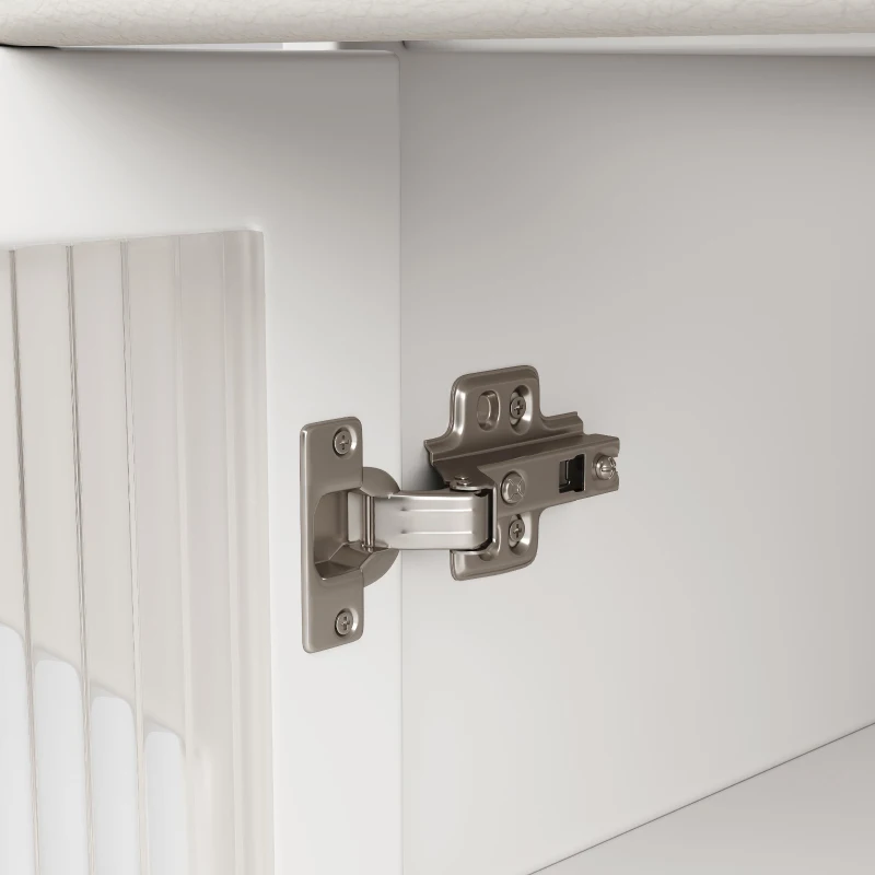 Buffet de cuisine avec portes vitrées, Casiers au design moderne, 100×40×90,5 cm, Blanc