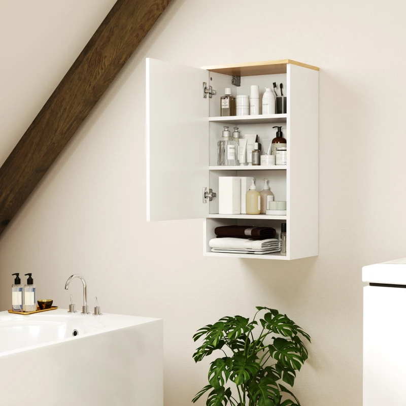 HOMCOM Armadietto Bagno a Muro con Mensole Regolabili e Ripiano Aperto in Legno e MDF,  40x27x77 cm, Bianco