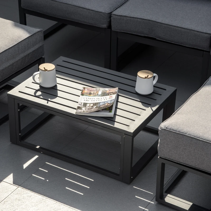 Outsunny Garden Daybed, 6 Piece Outdoor Sectional Sofa Set, Aluminum Patio Conversation Furniture Set with Coffee Table, Footstool and Cushions, Grey