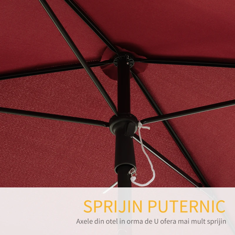 Outsunny Umbrelă de Grădină cu Margini Ondulate și 4 Brațe din Aluminiu, 198x130x245 cm, Roșu