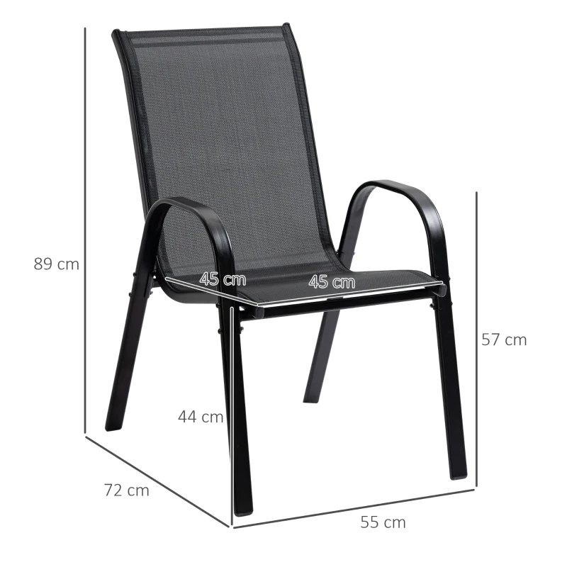 Outsunny Sedie da Giardino Set 4 Pezzi con Braccioli, in Metallo e Tessuto Traspirante, 70x54x90cm, Nero