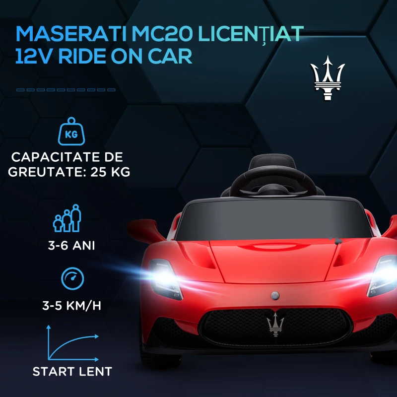 AIYAPLAY Mașină Electrică pentru Copii 3-6 Ani cu Telecomandă, Muzică, Claxon și Faruri LED, 105x65.5x42 cm, Roșu